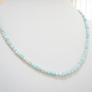 Larimar Necklace: Sterling Silver, Sky Blue Gemstone Beads (19.5-20.5 inch)