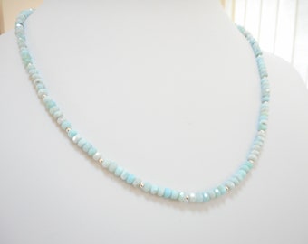 Larimar Necklace: Sterling Silver, Sky Blue Gemstone Beads