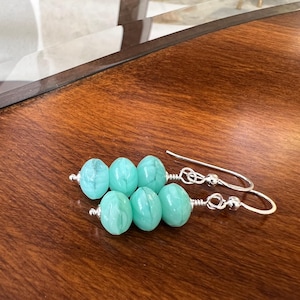 Mint Green Czech Glass Earrings, Seafoam Green Fire Polished Beaded Drop Earrings, Sterling Silver Jewelry, Multicolor Dangle Earrings