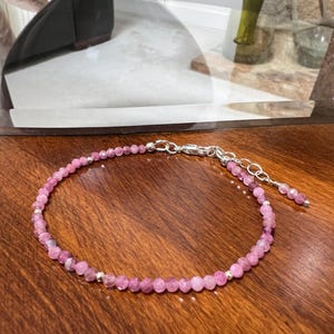 Dainty Pink Tourmaline Bracelet: Sterling Silver October Birthstone Jewelry