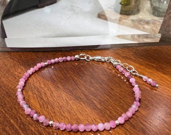 Dainty Pink Tourmaline Bracelet: Sterling Silver October Birthstone Jewelry