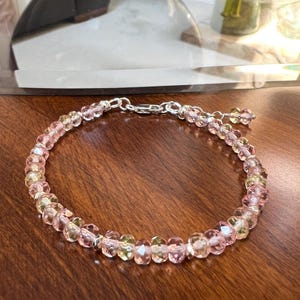 Pink & Yellow Czech Glass Beaded Bracelet: Sterling Silver Adjustable Jewelry