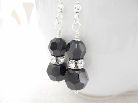 swarovski black drop earrings