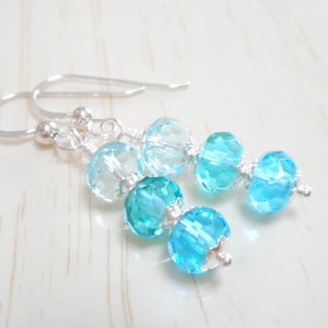 Blue Czech Glass Earrings, Multi Color Beaded Drop Earrings, Ombré Earrings, Czech Glass Jewelry, Silver Dangle Earrings, Aqua Earrings