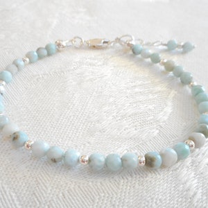 Larimar Bracelet, Dainty Bracelet, Sky Blue Faceted Stone Beaded Bracelet, Sterling Silver Genuine Gemstone Jewelry, Jewelry Gift for Her