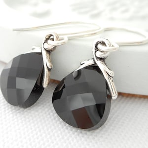 Small Black Crystal Earrings, Jet Black Swarovski Crystal Flat Briolette Dangle Earrings, Bridal Earrings, Bridesmaid Wedding Jewelry image 1