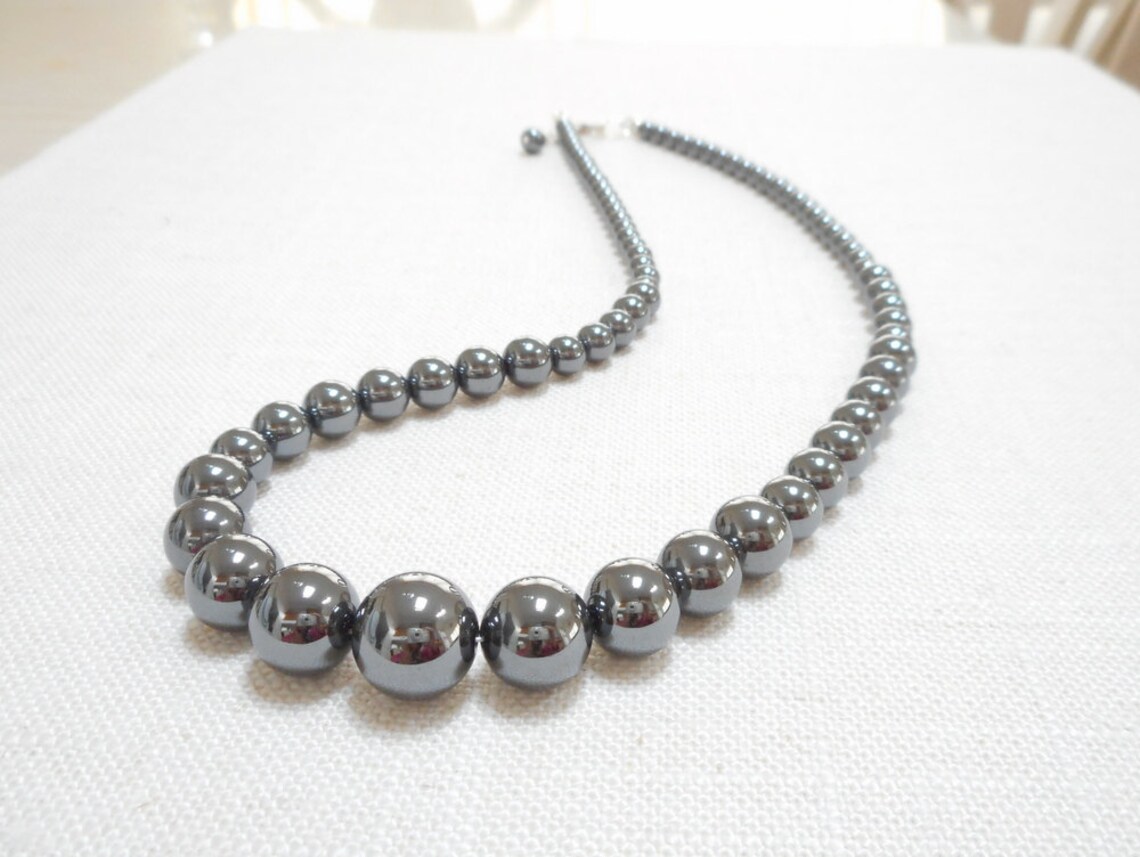 Graduated Hematite Necklace Gunmetal Gray Stone Beaded Etsy