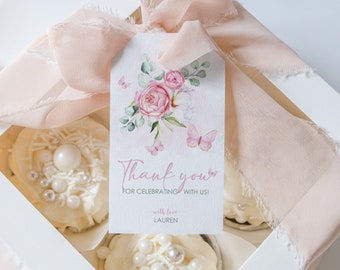 Schmetterling und Blume Geschenkanhänger Schmetterling küsst Baby Shower Tag Mädchen Geburtstagsblume Erster Geburtstag Schmetterling Mädchen 1.