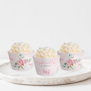 Butterfly and Flowers Cupcake Wrapper Editable
