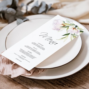 Tarjeta de menú de flores blancas