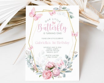 Schmetterling und Blume Einladung Mädchen Geburtstag Einladung Schmetterling Geburtstag Schmetterling Erster Geburtstag Einladung Blumen Geburtstag Einladung