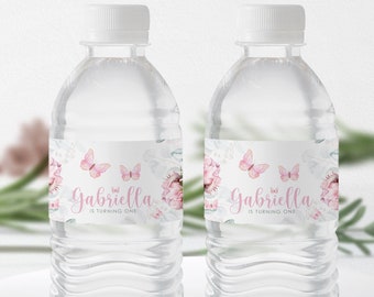 Schmetterling Wasserflasche Etikett Blumen und Schmetterling Wasserflasche Etikett Mädchen Baby Shower Dekoration Schmetterling Etikett