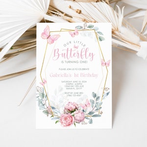 Butterfly and Flower Invitation Girl Birthday Invitation Butterfly Birthday Butterfly First Birthday Invitation Flower Birthday Invitation