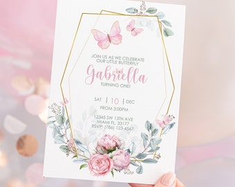 Schmetterling und Blume Einladung Mädchen Geburtstag Einladung Butterfly Birthday Invite Butterfly 1st birthdayeinladung