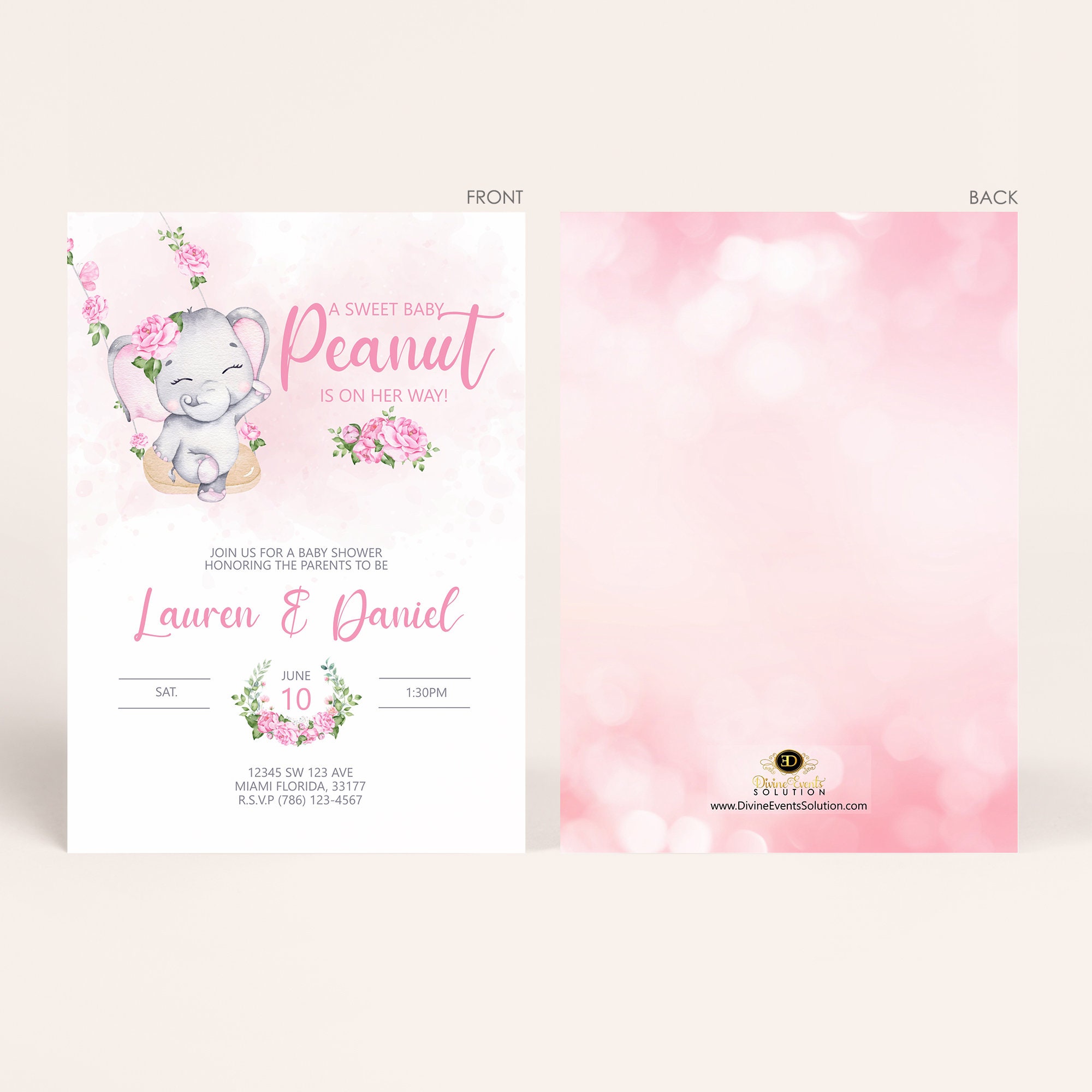 Baby Girl Elephant Invitation - Etsy