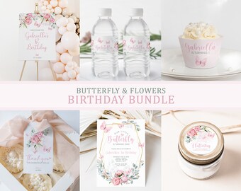 Schmetterling und Blume Geschenkanhänger Schmetterling küsst Mädchen Erster Geburtstag Schmetterling 1. Geburtstag Einladung Schmetterling Aufkleber Flaschenetikett