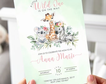Wild One Birthday Einladung Cute Animal Invite Giraffe Einladung Safari Einladung für Mädchen ersten Geburtstag