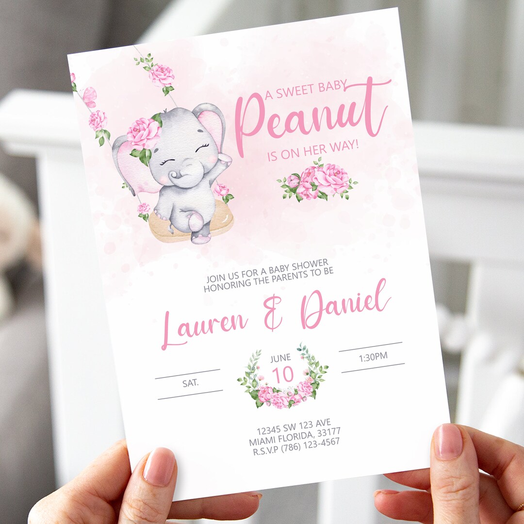 Baby Girl Elephant Invitation - Etsy