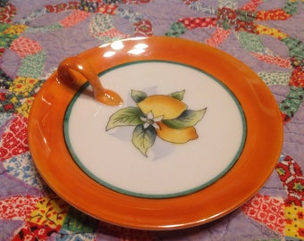 Made In Japan Noritake China Floral Lemon Plate Serving Plate Antique 1920s Blue Orange Gold Flowers Hand Painted Dish