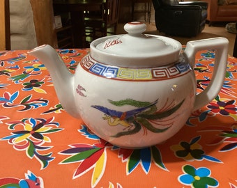 Vintage zware keramische Chinese restaurantwaren 6 kopjes Phoenix en Dragon theepot