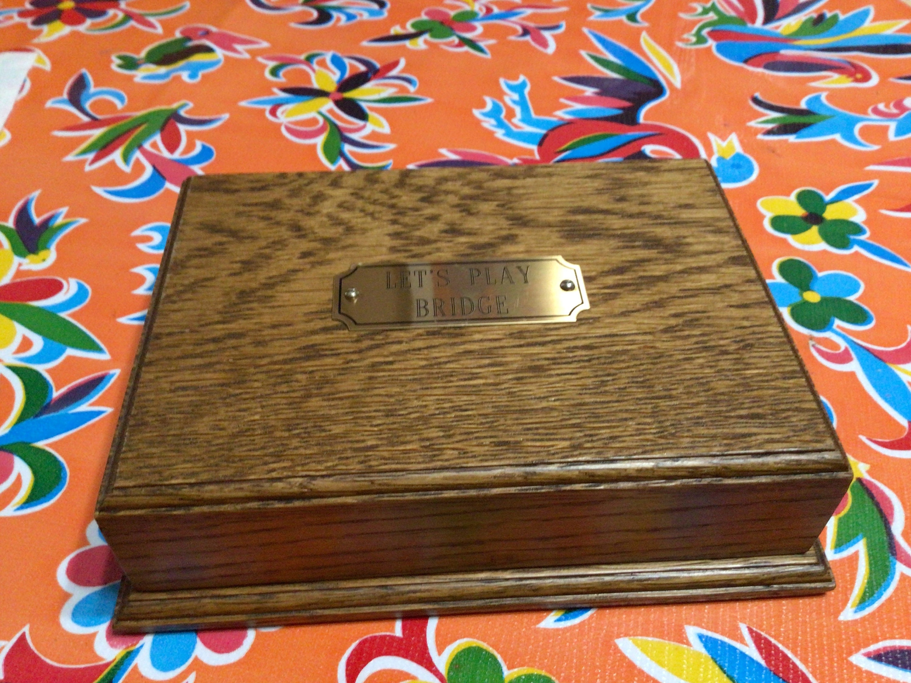 Vintage Lidded Hand Crafted Wooden Bridge Card Case or Holder - by