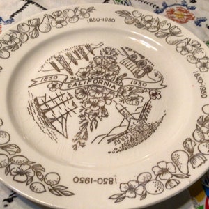 Vintage Keramik Kalifornien Centennial Souvenir Teller, 1850-1950