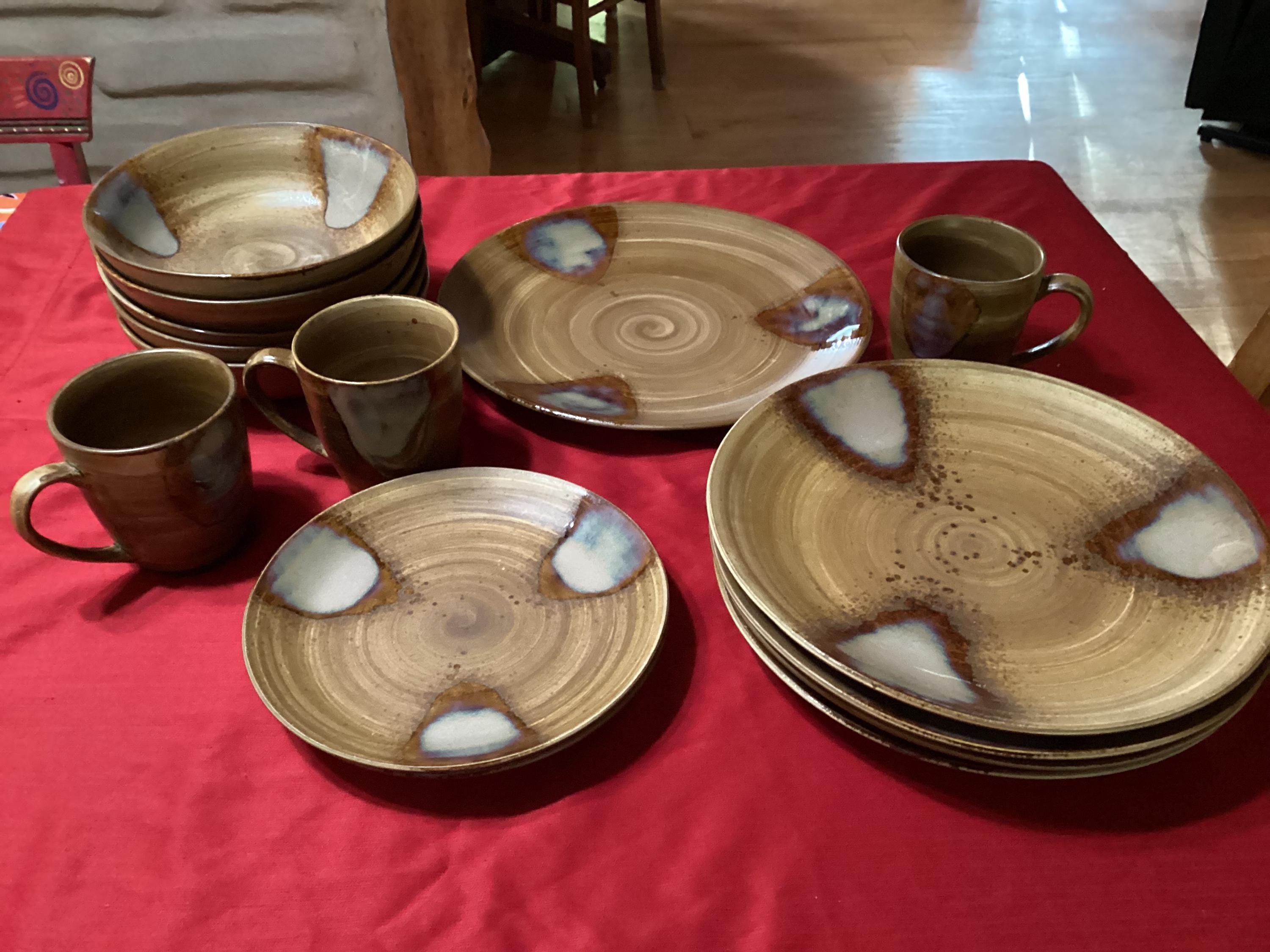 Vintage Sango Splash 4951 Platter, Plates, Bowls, and Mugs  SANGO SPLASH BROWN Dinner Salad Plate 8-1/4\