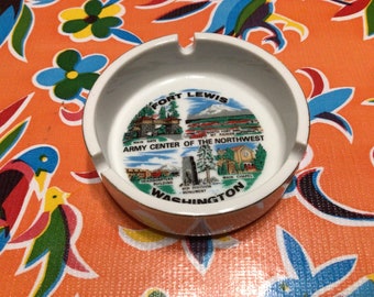 Vintage Fort Lewis, Washington souvenir ceramic ashtray- Army Center of the Northwest