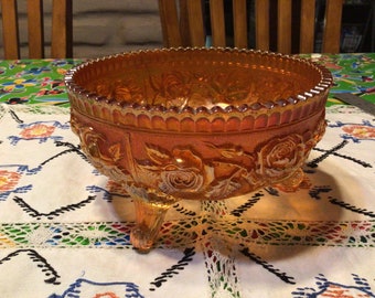 Vintage Imperial Glass carnival glass marigold Lustre Rose footed bowl