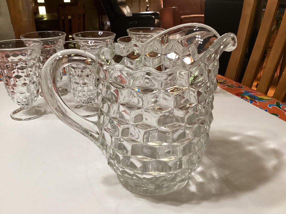 Large Vintage Elegant Glass Fostoria American Pitcher or and 7 Footed ...
