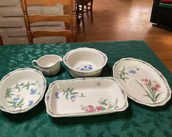 Vajilla vintage Noritake Conservatory Gala Cuisine: salsera, cazuela, fuente, fuente para soufflé y cuencos para servir (se venden por separado) - Japón