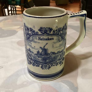 Vintage ceramic Delft Blue Heineken beer stein- Holland