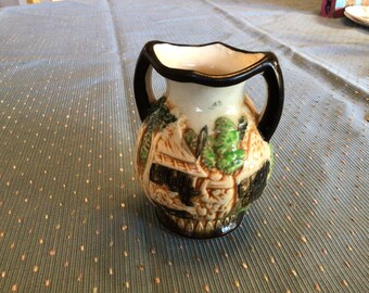 Vintage small  hand painted raised relief urn or vase- Japan