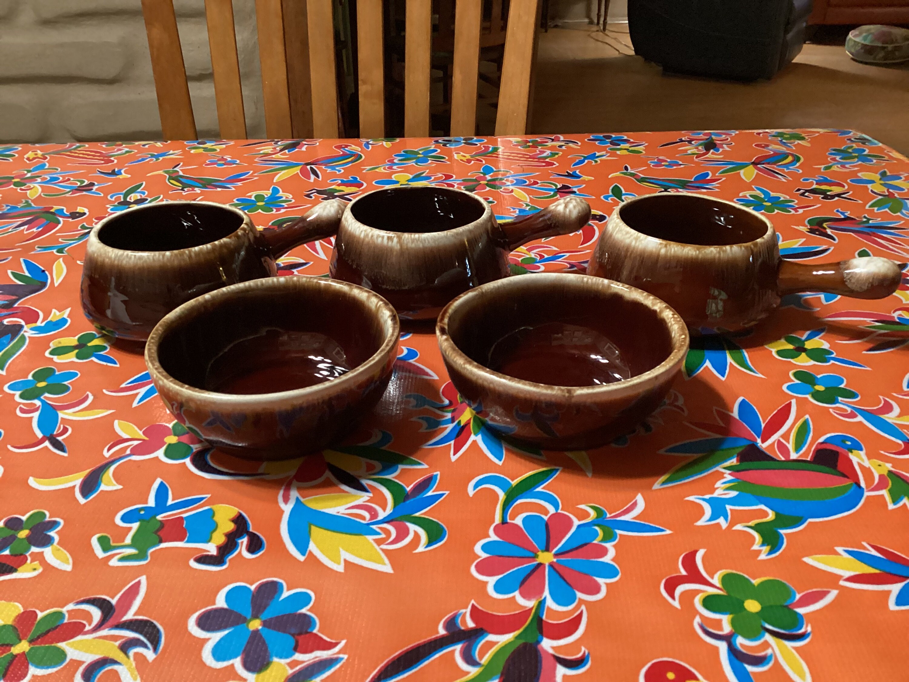 Vintage Sets of 5 Mccoy 7054 Stoneware Drip Glaze Soup or Chili