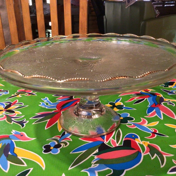 Vintage Jeanette Glass Harp footed  Cake Plate or Cake Stand