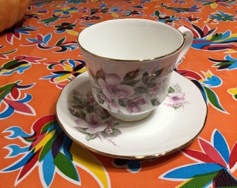 Vintage Gillian Fine Bone China teacup and saucer with Wood Anemone floral designs- Duchess Bone China, England,