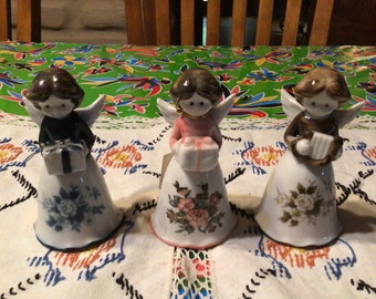 Vintage set of 3 hand painted Angel of the Month  bells- Taiwan