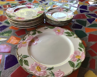 Vintage set of Franciscan Desert Rose dinnerware- plates, bowls, cups and saucers