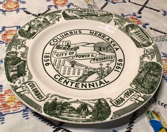 Vintage ceramic Columbus Nebraska Centennial  souvenir plate, 1856-1956