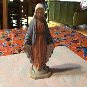 Vintage  Lefton China hand painted ceramic Virgin Mary statue or figurine- Japan