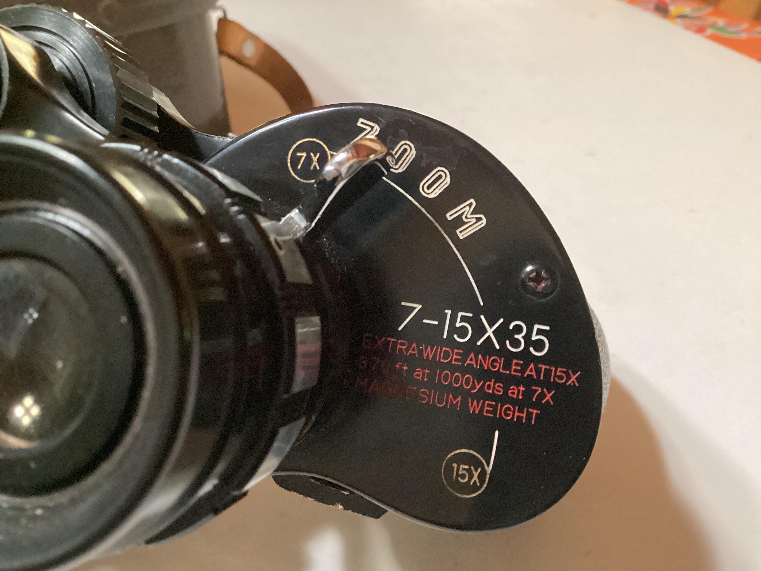 Vintage Scope Tri-tested Amber Coated Zoom 7-15X35 Binoculars in