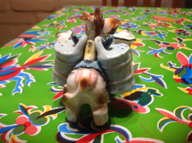 Japan 2 pairs Vintage cute hand painted burro carrying bundles and sacks salt and pepper shakers