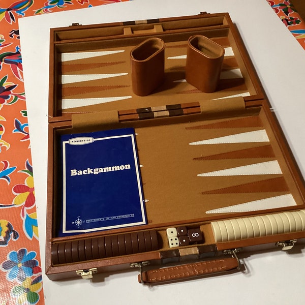 Vintage Fred Roberts California briefcase backgammon set, complete with rule book