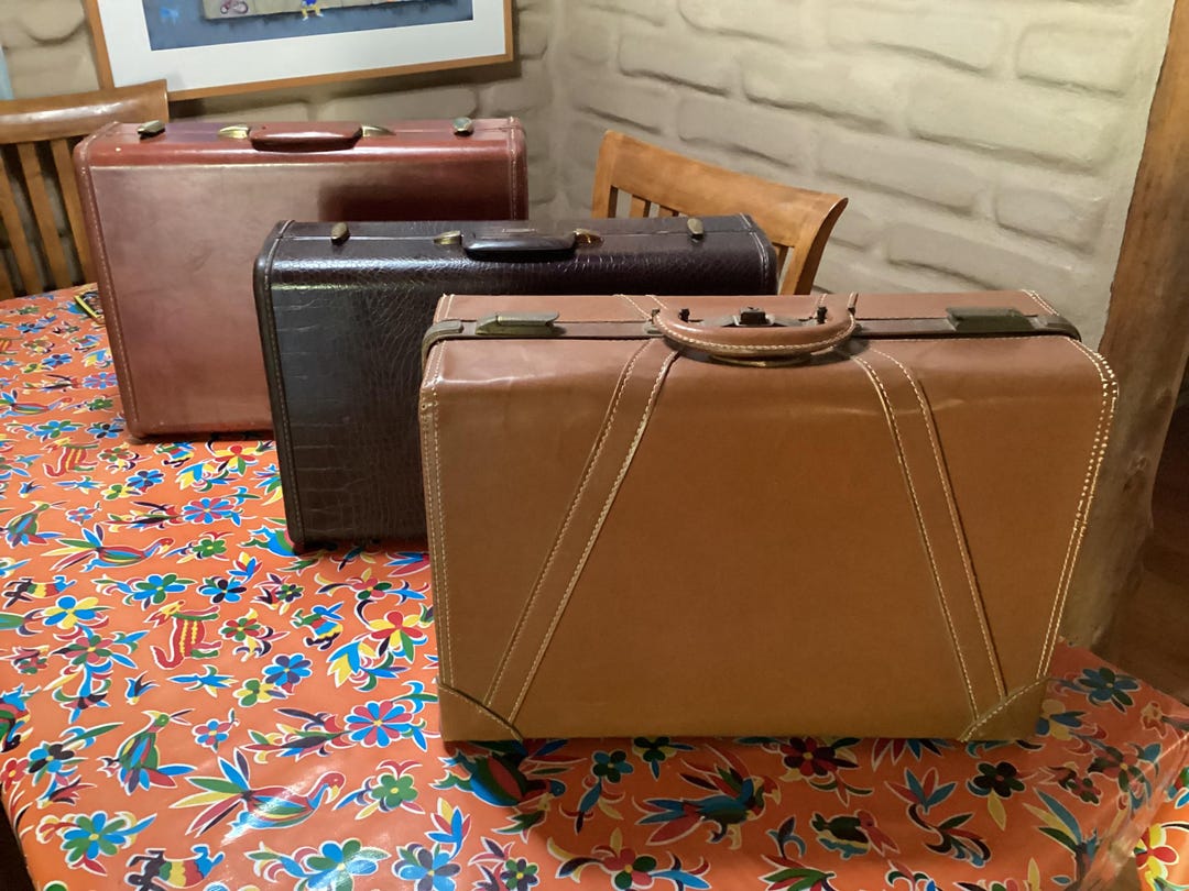 Vintage Leather Suitcases- 2 Samsonite Luggage and 1 Stitched