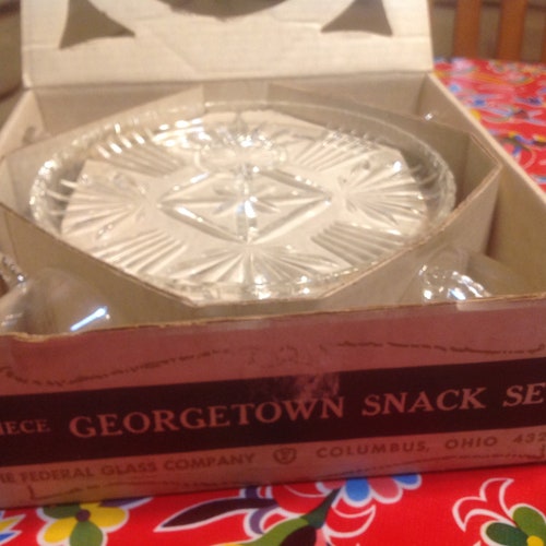 Vintage 8 Piece Federal Glass Company Snack Set Etsy