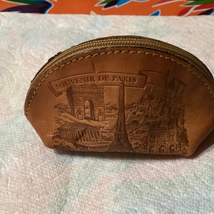 Vintage handpunzierte Ledergeldbörse - Andenken von Paris, Frankreich