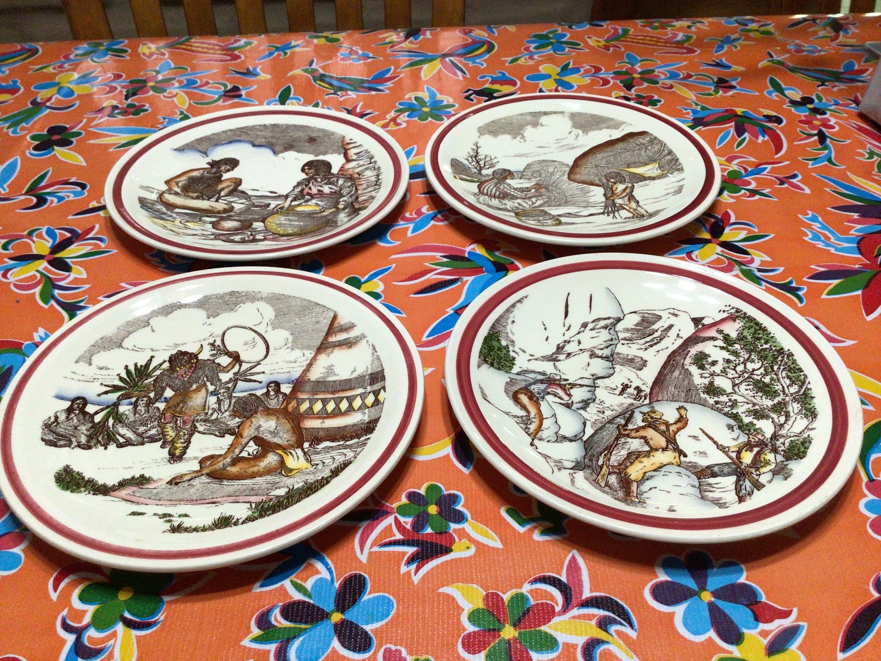 英国製ラルフローレン ヴィンテージ絵皿3枚セット 壁掛け 馬と猟犬 カントリー Vintage Vernon Kilns Ceramic Historic Bits of the Southwest and