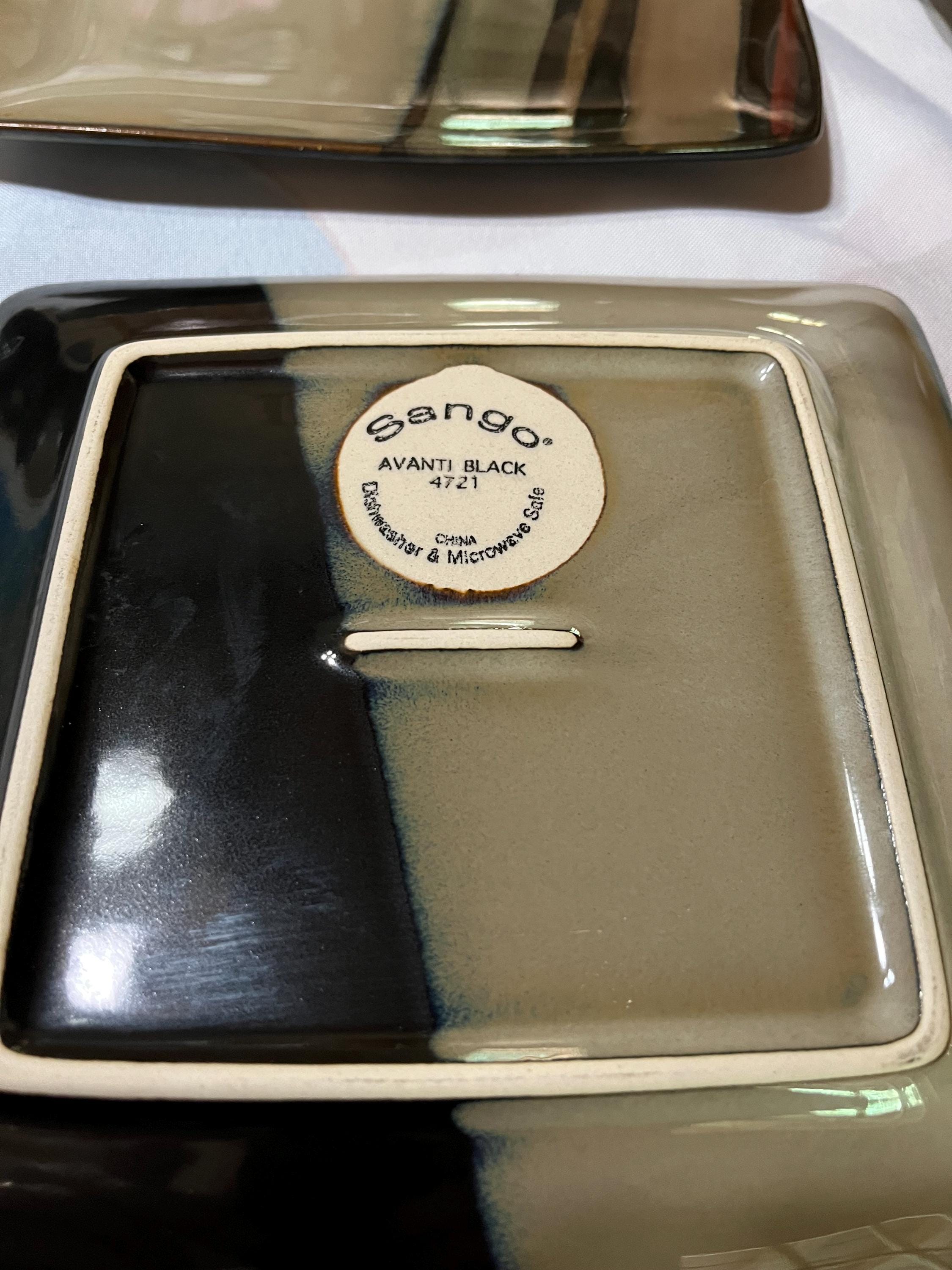 Vintage Sango Avanti Black Square 11” Dinner and Salad