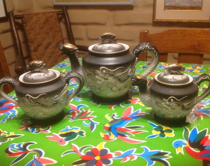 Vintage Meiyo China Nippon Dragon Ware Moriage Ceramic Teapot and Cream