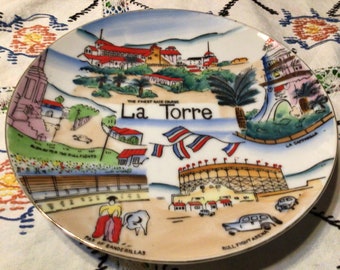 Vintage ceramic hand painted souvenir plate- La Torre, Mexico
